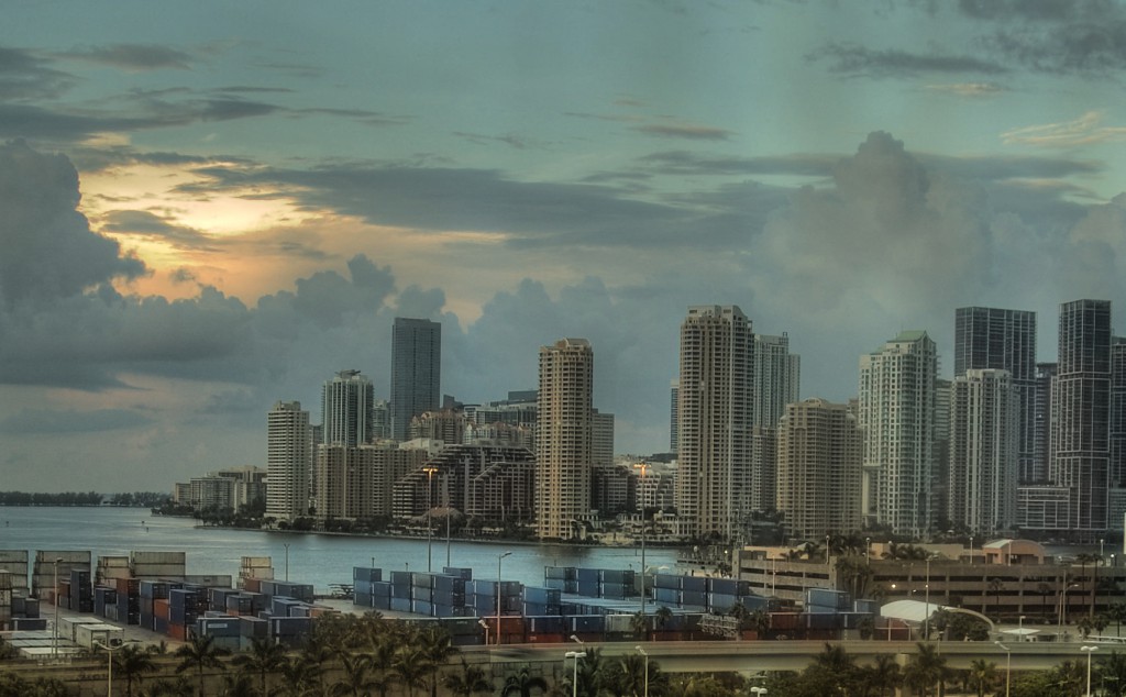 City of Miami from the balcony of our cruise ship